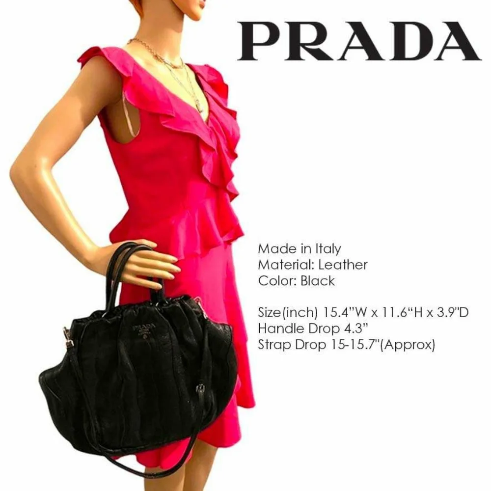 Prada Cervo Lux Stripes Leather 2Way Hand Shoulder Bag
